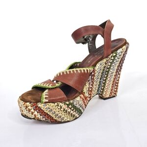 Isabella Fiore Chocolate Brown Leather And Crochet Wedge Sandals